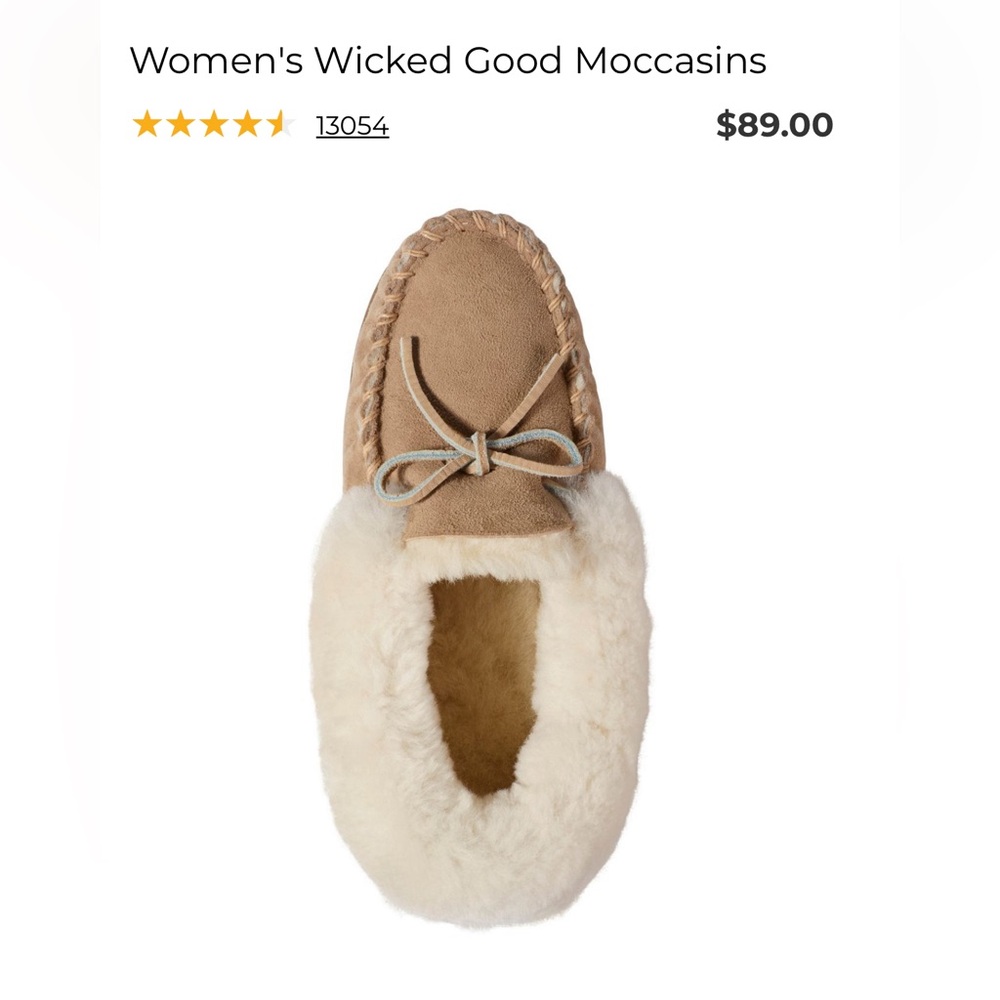 LL Bean Women's Wicked Good Moccasins, Color Natural, Women’s size 9.